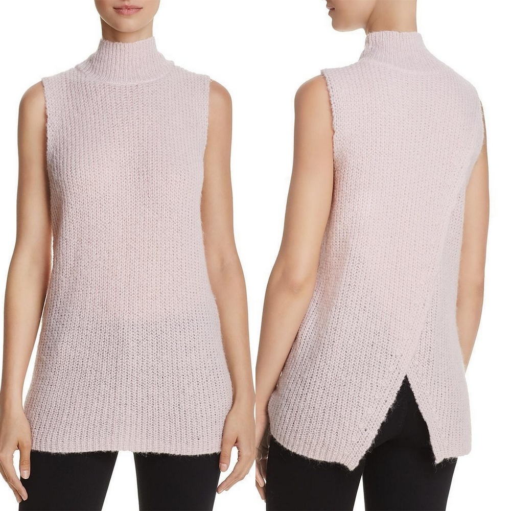French Connection Women's Top M Sleeveless Crossback Mock Neck Sweater Pink M